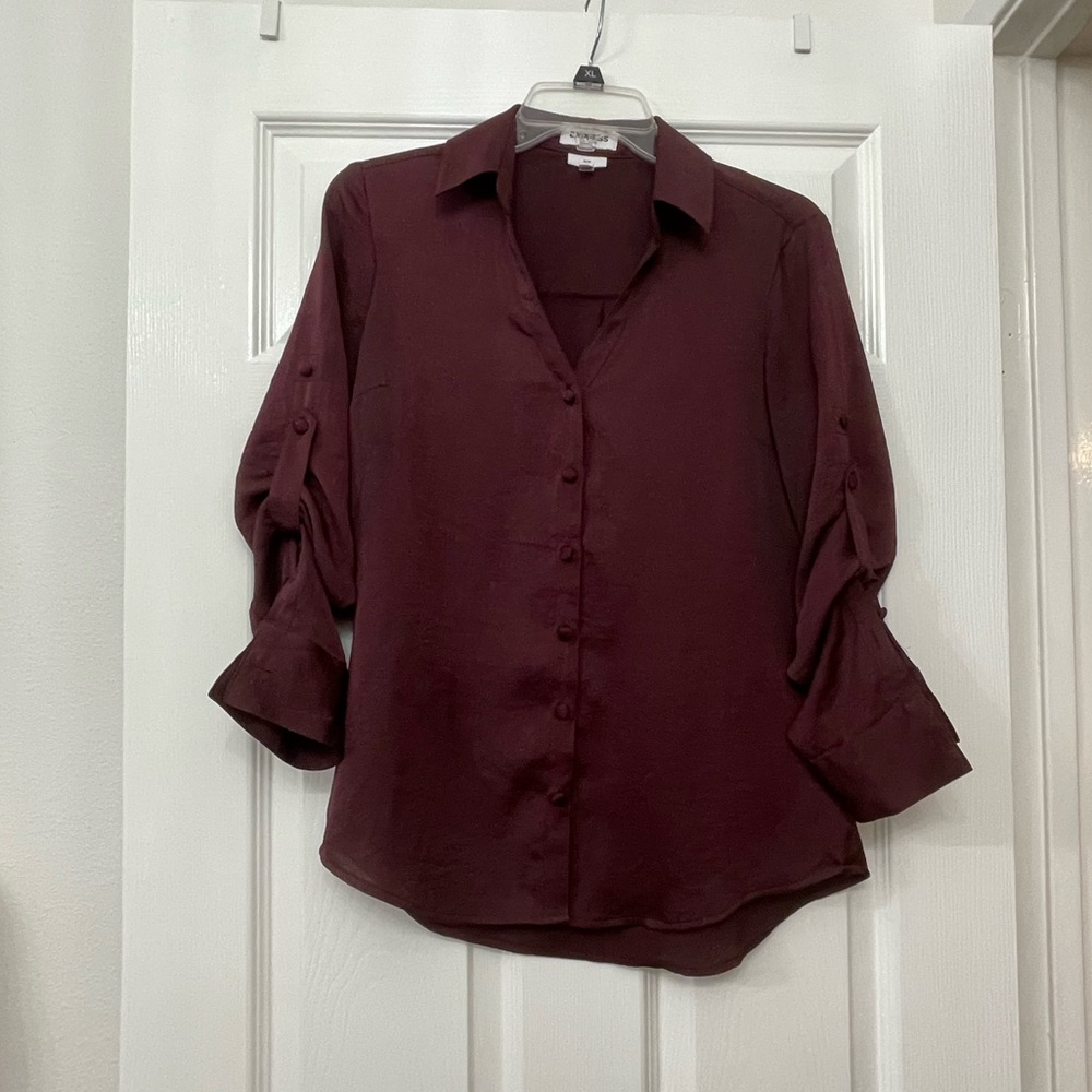 Express Burgundy Portofino Slim Dress Shirt
